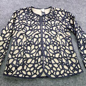 Chico's Travelers Applique Sheer Long Sleeve Mesh Jacket 0-2P Navy Evening Glam